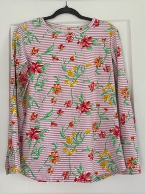 EUC IBKUL Striped Floral Crew Neck Long Sleeve UPF 50+ Sun Protective Top, Large